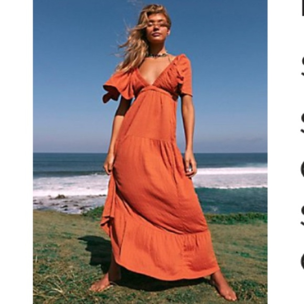 NEW Free People Orange La La Maxi Dress - Picture 3 of 11